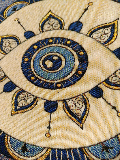 Mandala Evil Eye Clutch Bag: Blue Gobelin Tapestry Wristlet - Turkish Boho Purse
