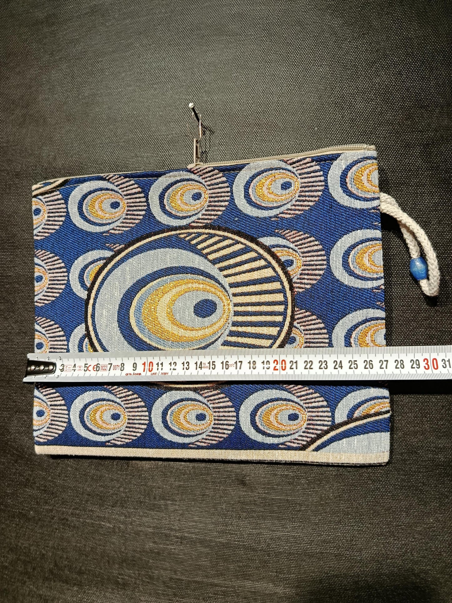 Evil Eye Clutch Bag: Blue Gobelin Fabric Turkish Tapestry Wristlet