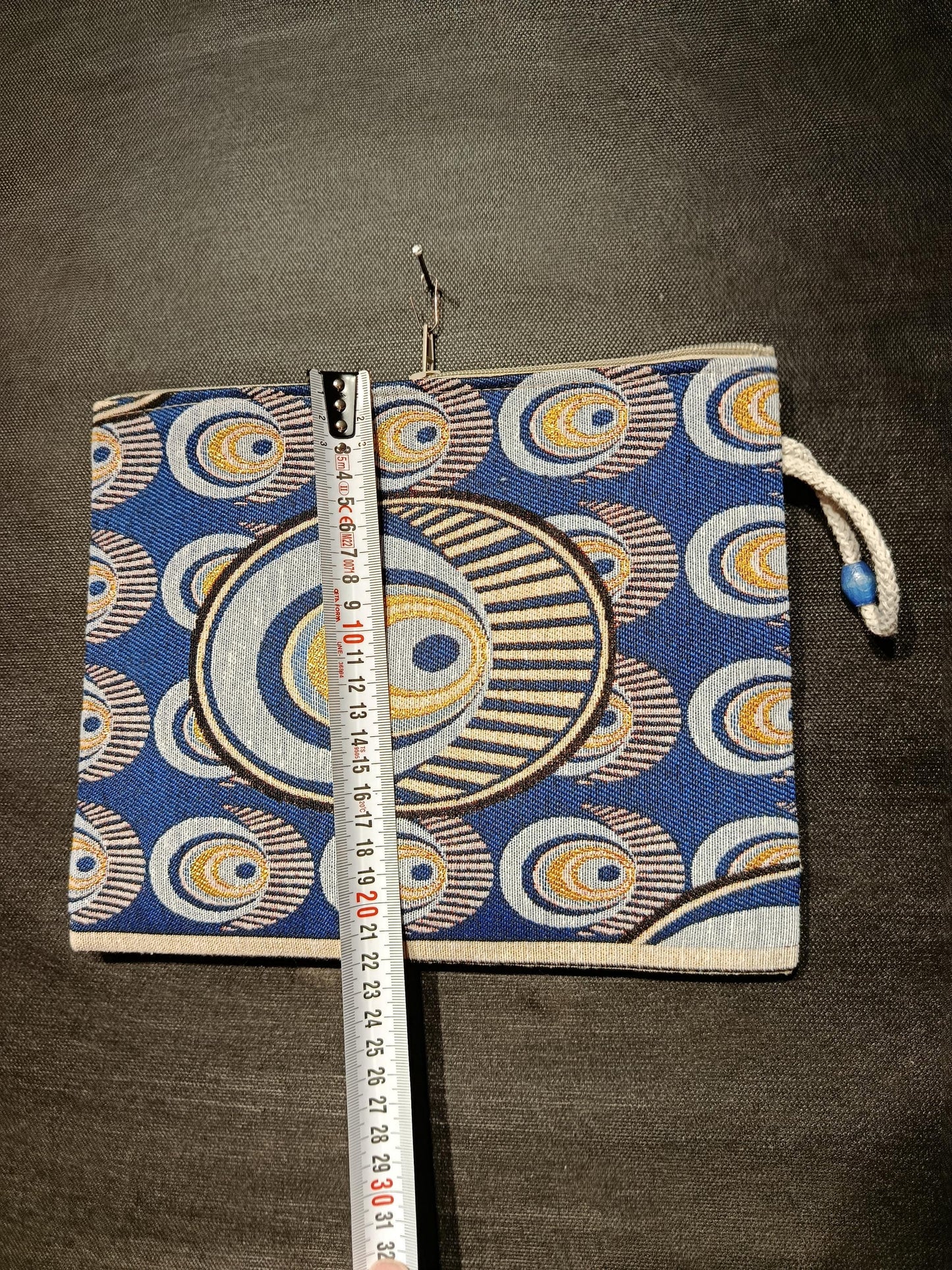 Evil Eye Clutch Bag: Blue Gobelin Fabric Turkish Tapestry Wristlet