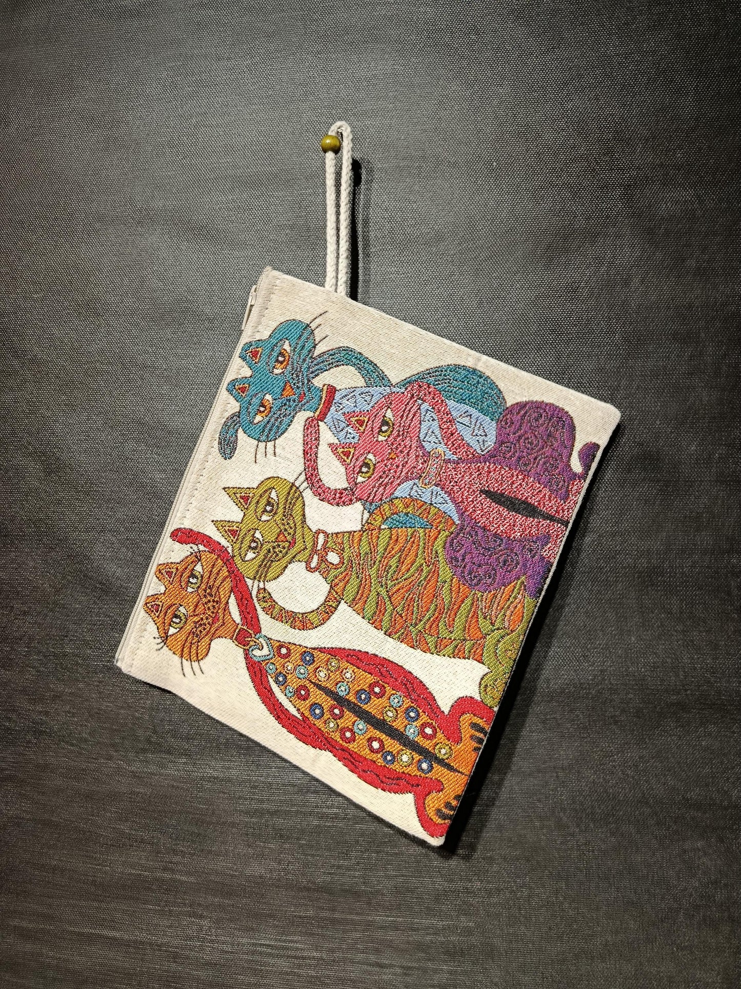Colorful Cat Clutch Bag: Gobelin Tapestry Zippered Wristlet