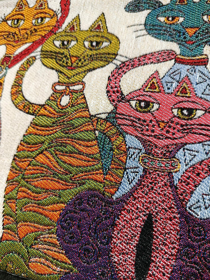 Colorful Cat Clutch Bag: Gobelin Tapestry Zippered Wristlet