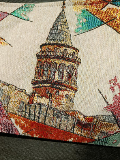 Galata Tower Tapestry Clutch: Istanbul Souvenir Zip Pouch