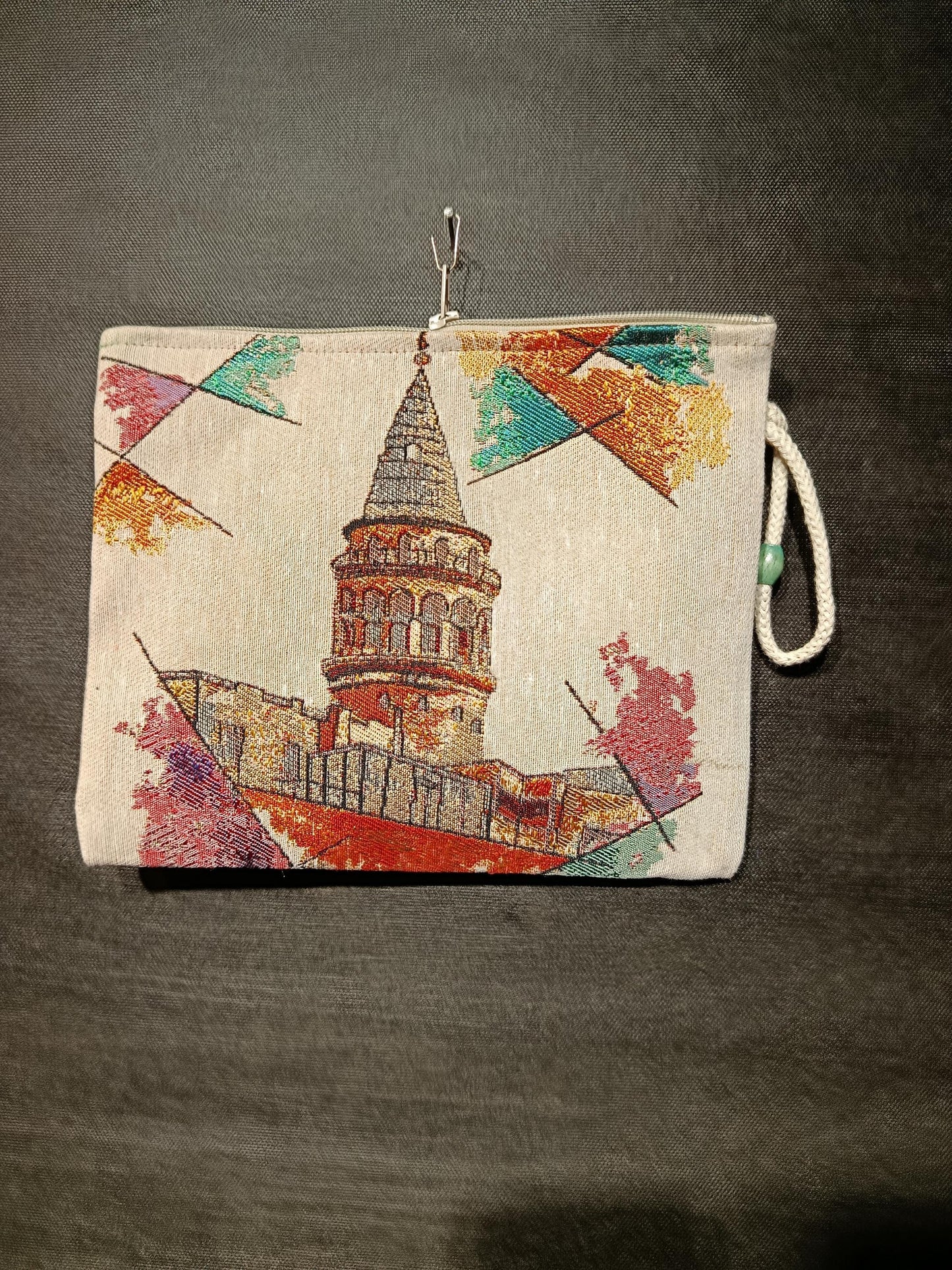 Galata Tower Tapestry Clutch: Istanbul Souvenir Zip Pouch