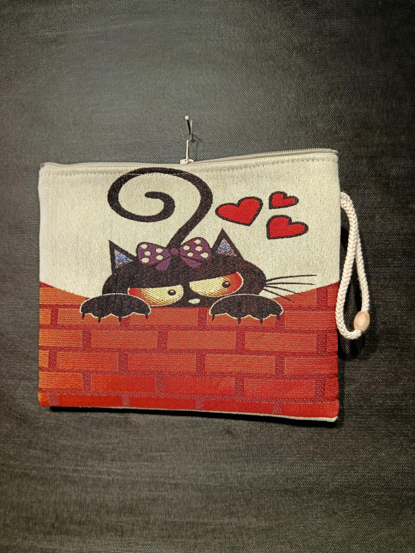 Cat Couple Tapestry Clutch Bag: Romantic Black Cats Wristlet
