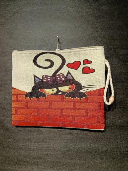 Cat Couple Tapestry Clutch Bag: Romantic Black Cats Wristlet