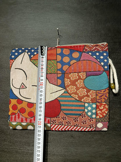 Patchwork Cat Clutch: Handmade Gobelin Zip Bag - Boho Wristlet