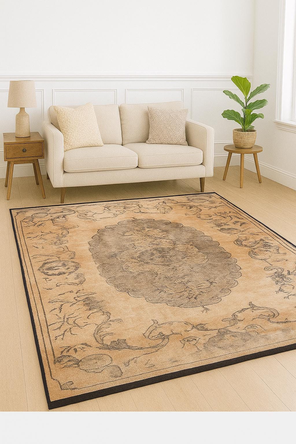 Distressed Medallion Area Rug – Turkish Style Terracotta Oriental Carpet