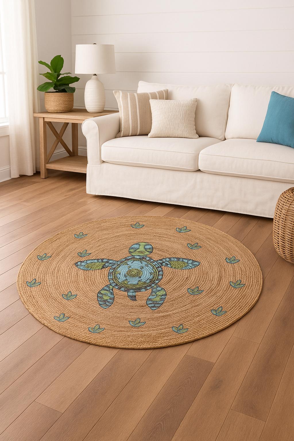 Turtle Jute Rug: Bohemian Outdoor Circle Rug