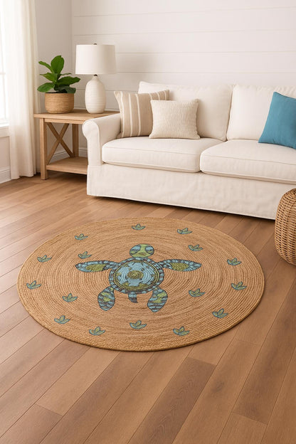 Turtle Jute Rug: Bohemian Outdoor Circle Rug