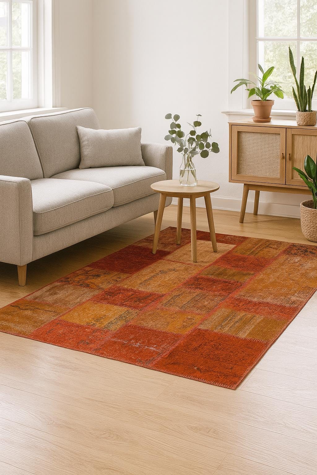 4x6, Handmade Wool Turkish Patchwork Rug – Vintage, Bohemian, One-of-a-Kind Area Rug