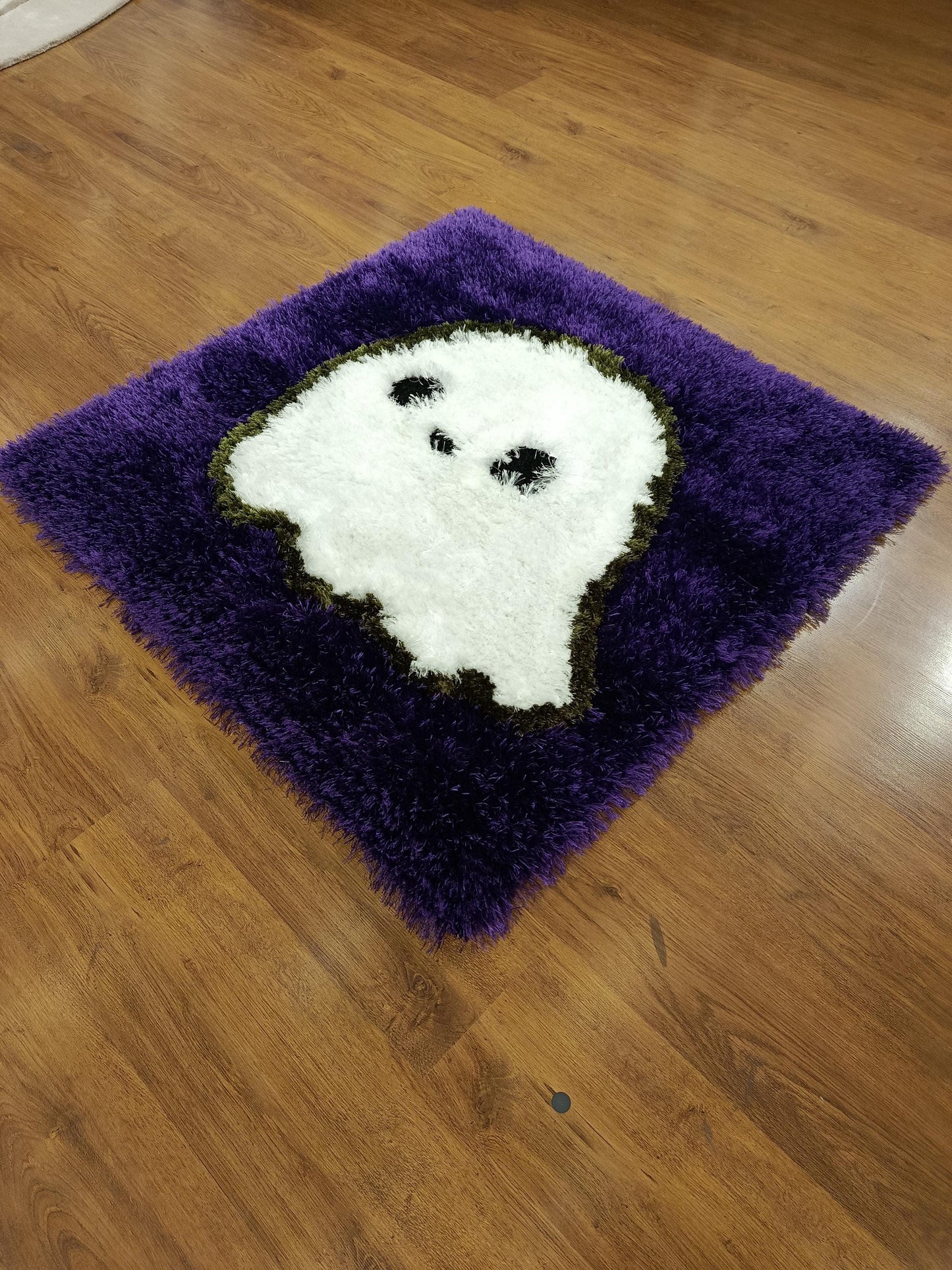 Tufted Ghost Rug: Fluffy Purple Halloween Decor, Kawaii Ghostcore Accent (40"x40")
