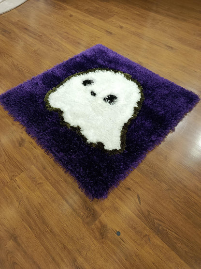 Tufted Ghost Rug: Fluffy Purple Halloween Decor, Kawaii Ghostcore Accent (40"x40")