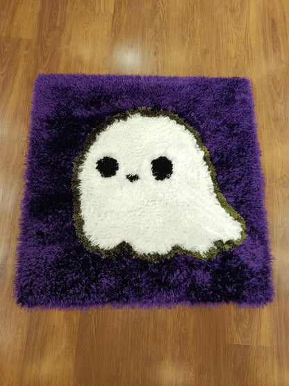 Tufted Ghost Rug: Fluffy Purple Halloween Decor, Kawaii Ghostcore Accent (40"x40")