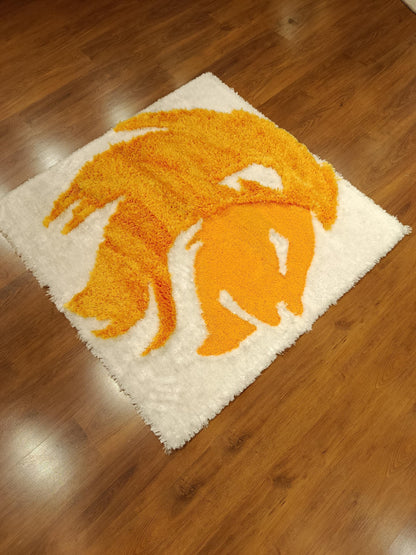 Handmade Tufted Lion Rug: Orange & White Leo Zodiac Carpet