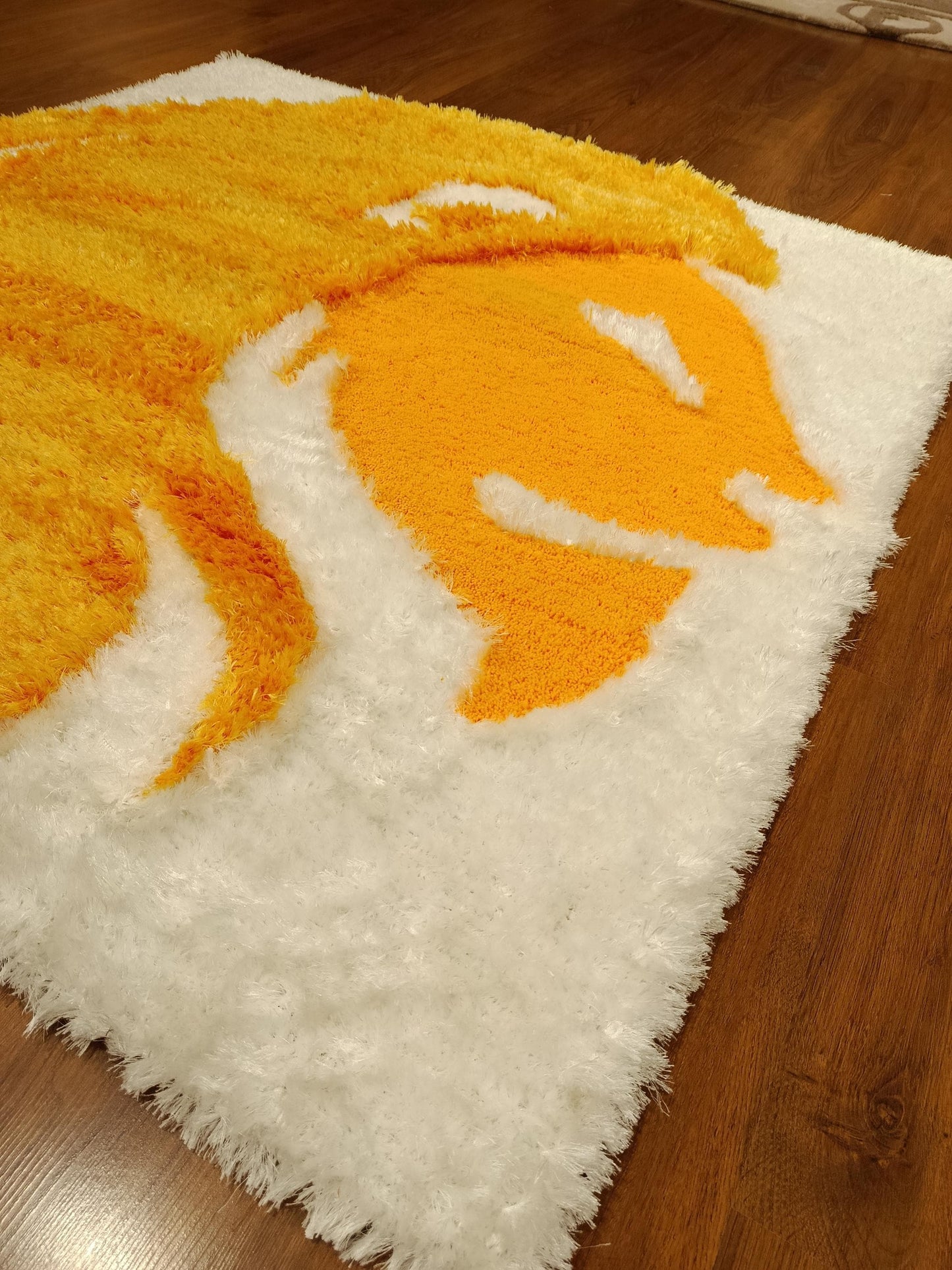 Handmade Tufted Lion Rug: Orange & White Leo Zodiac Carpet