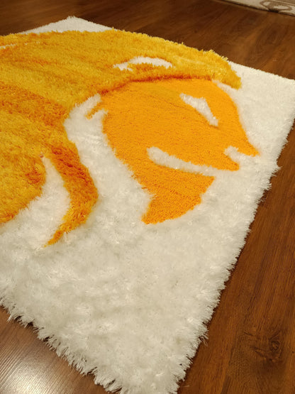 Handmade Tufted Lion Rug: Orange & White Leo Zodiac Carpet