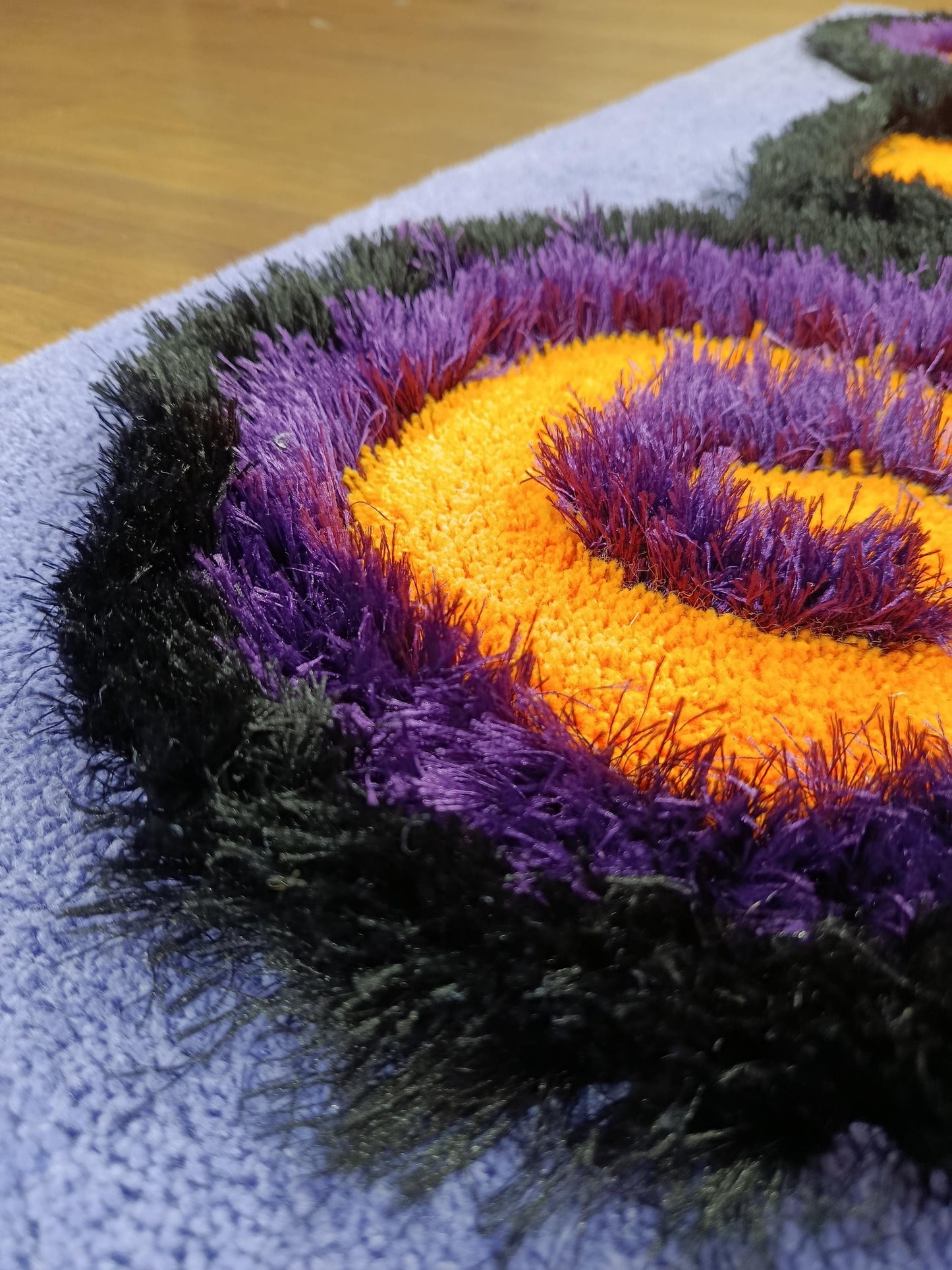 Handtufted Motorcycle Rug: Purple Kids Playroom Carpet with Orange Accents