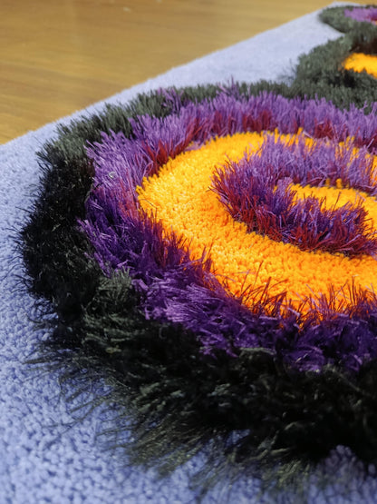 Handtufted Motorcycle Rug: Purple Kids Playroom Carpet with Orange Accents