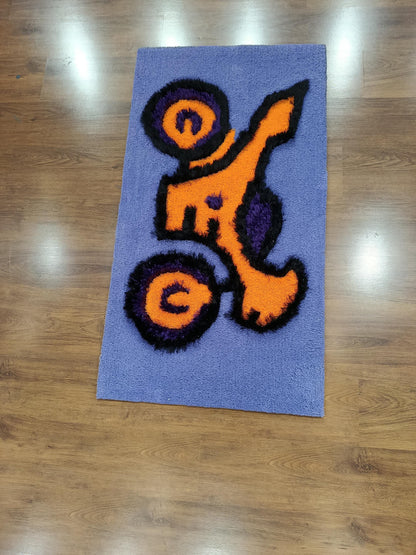 Handtufted Motorcycle Rug: Purple Kids Playroom Carpet with Orange Accents