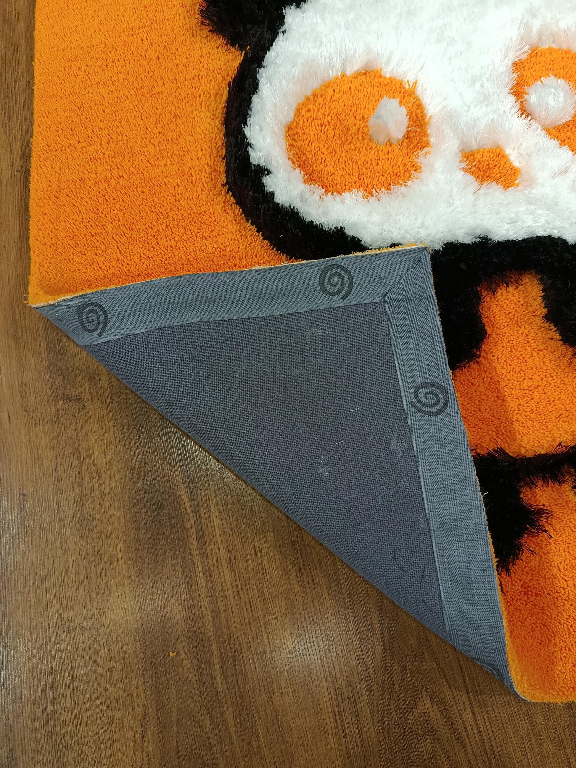 Handmade Tufted Panda Rug: Orange Kids Room Decor, 40"x40"