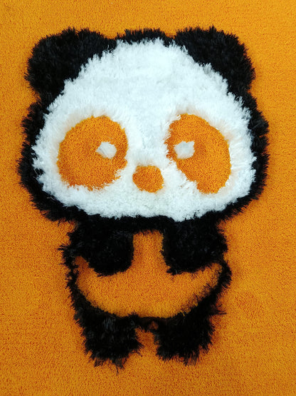 Handmade Tufted Panda Rug: Orange Kids Room Decor, 40"x40"
