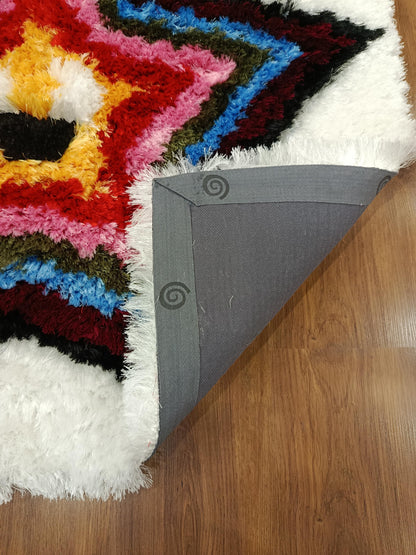 Handmade Tufted Star Rug: Colorful Kids Playroom Carpet (40"x40")