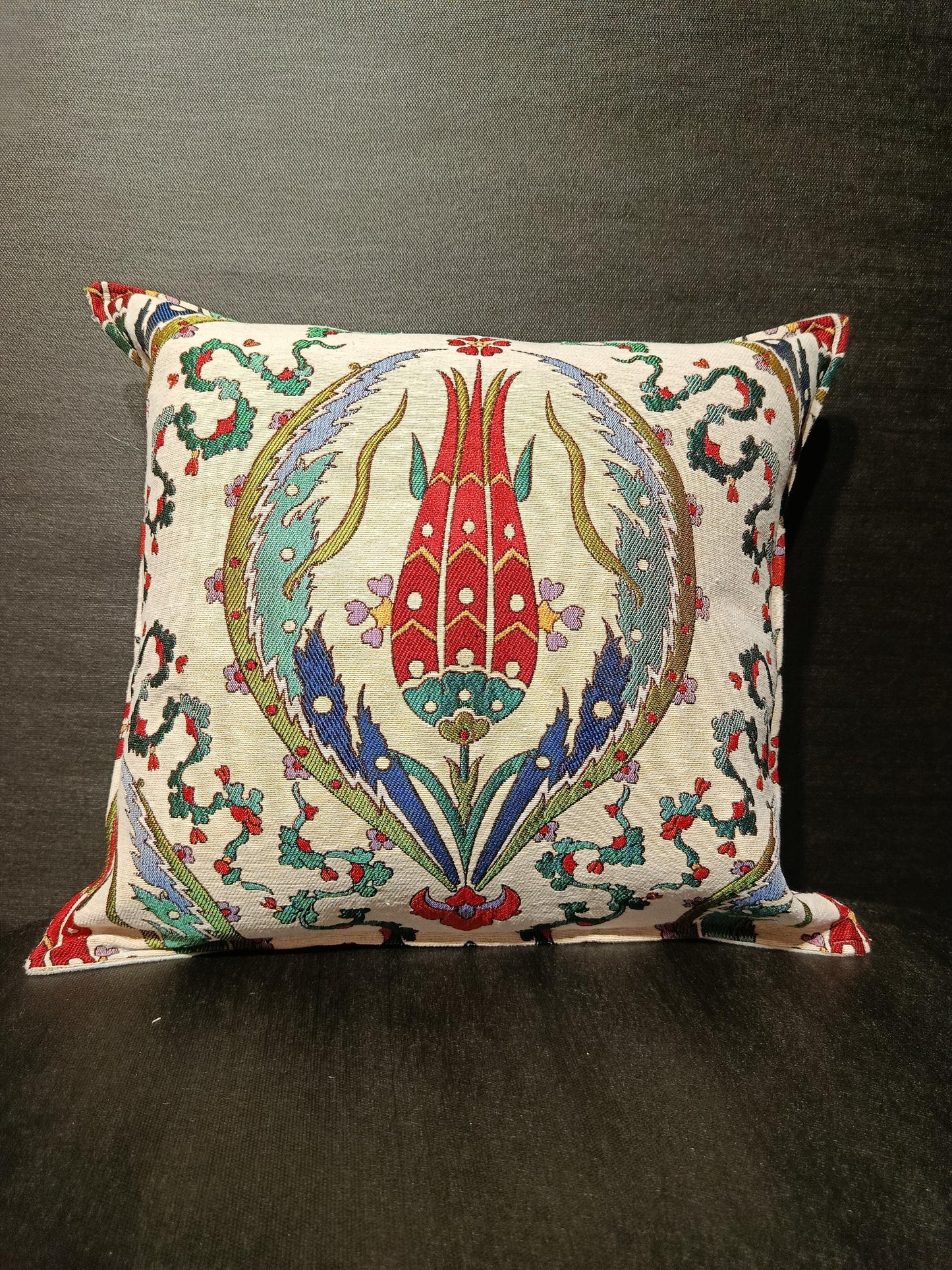 Ottoman Tulip Pillow Cover: Gobelin Tapestry Cushion, Turkish Boho Decor