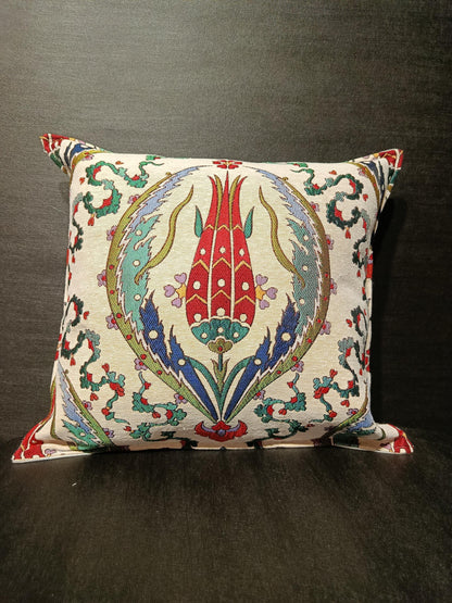 Ottoman Tulip Pillow Cover: Gobelin Tapestry Cushion, Turkish Boho Decor