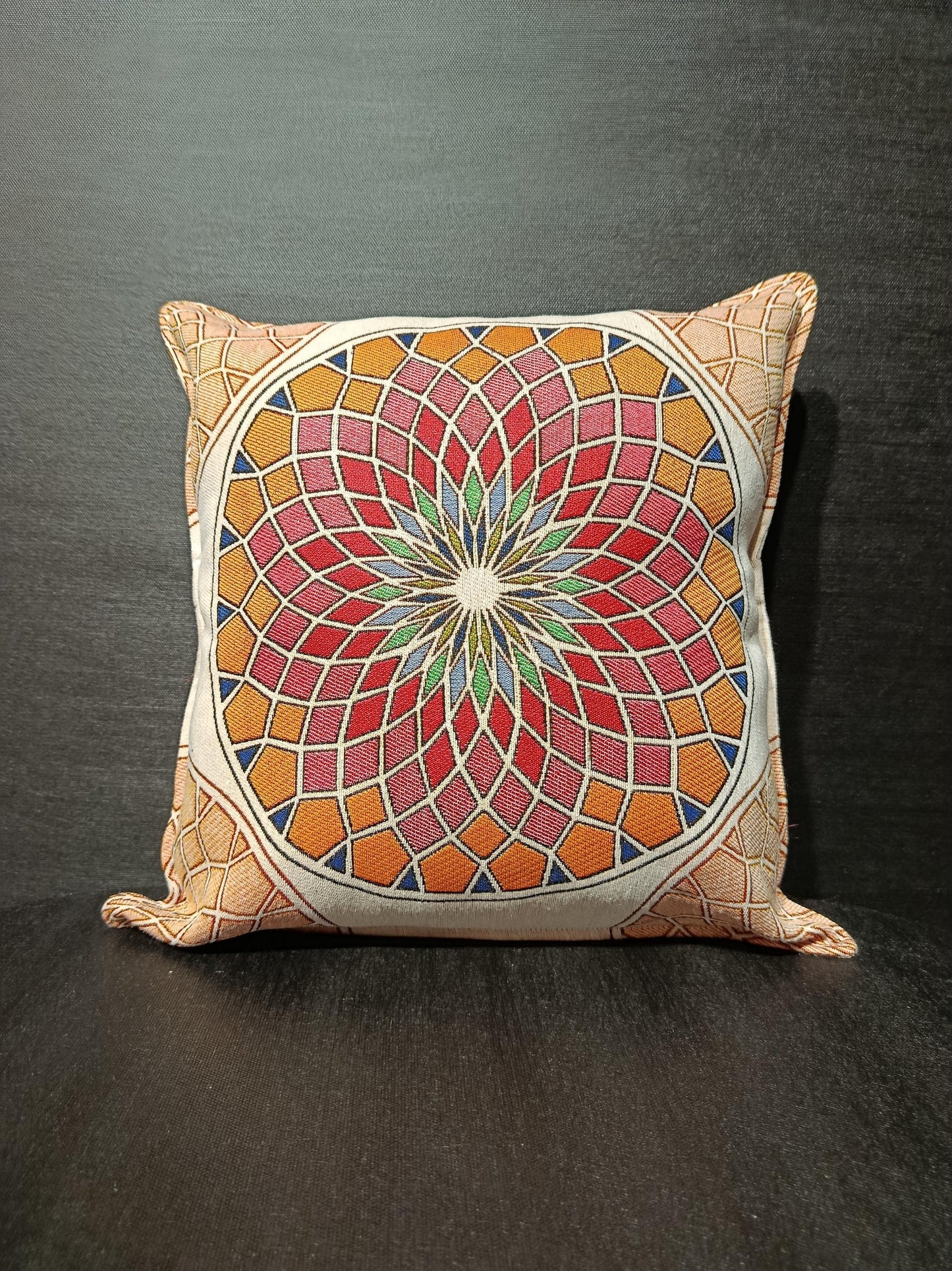 Geometric Mandala Pillow Cover: Gobelin Tapestry, Islamic Mosaic Style