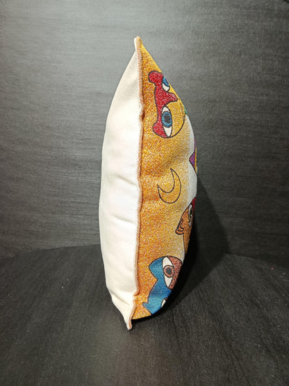 Abstract Cat Pillow Cover: Colorful Gobelin Tapestry Cushion, Modern Art Decor