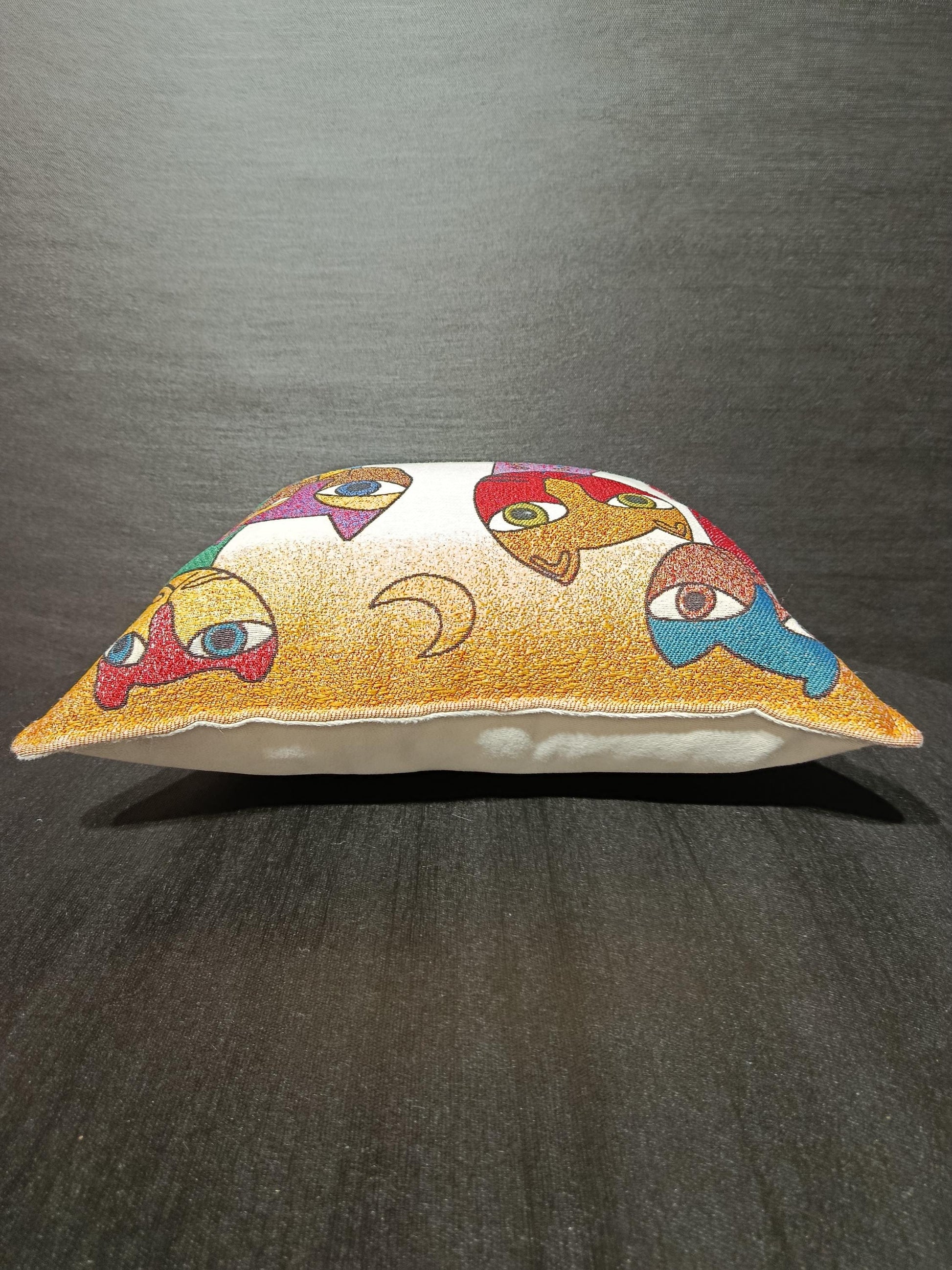 Abstract Cat Pillow Cover: Colorful Gobelin Tapestry Cushion, Modern Art Decor
