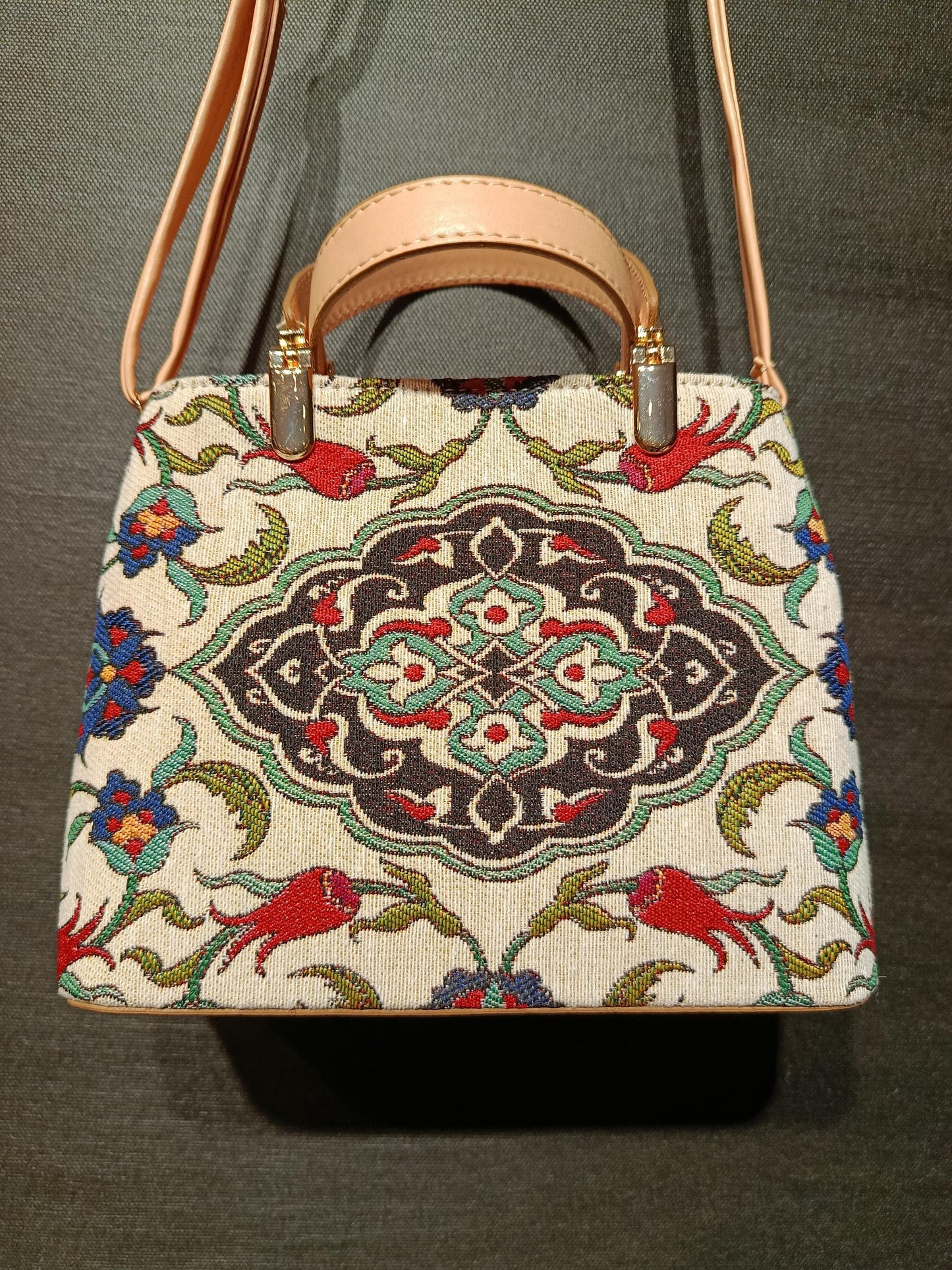Turkish Tapestry Crossbody Bag: Floral Medallion, Ottoman Design