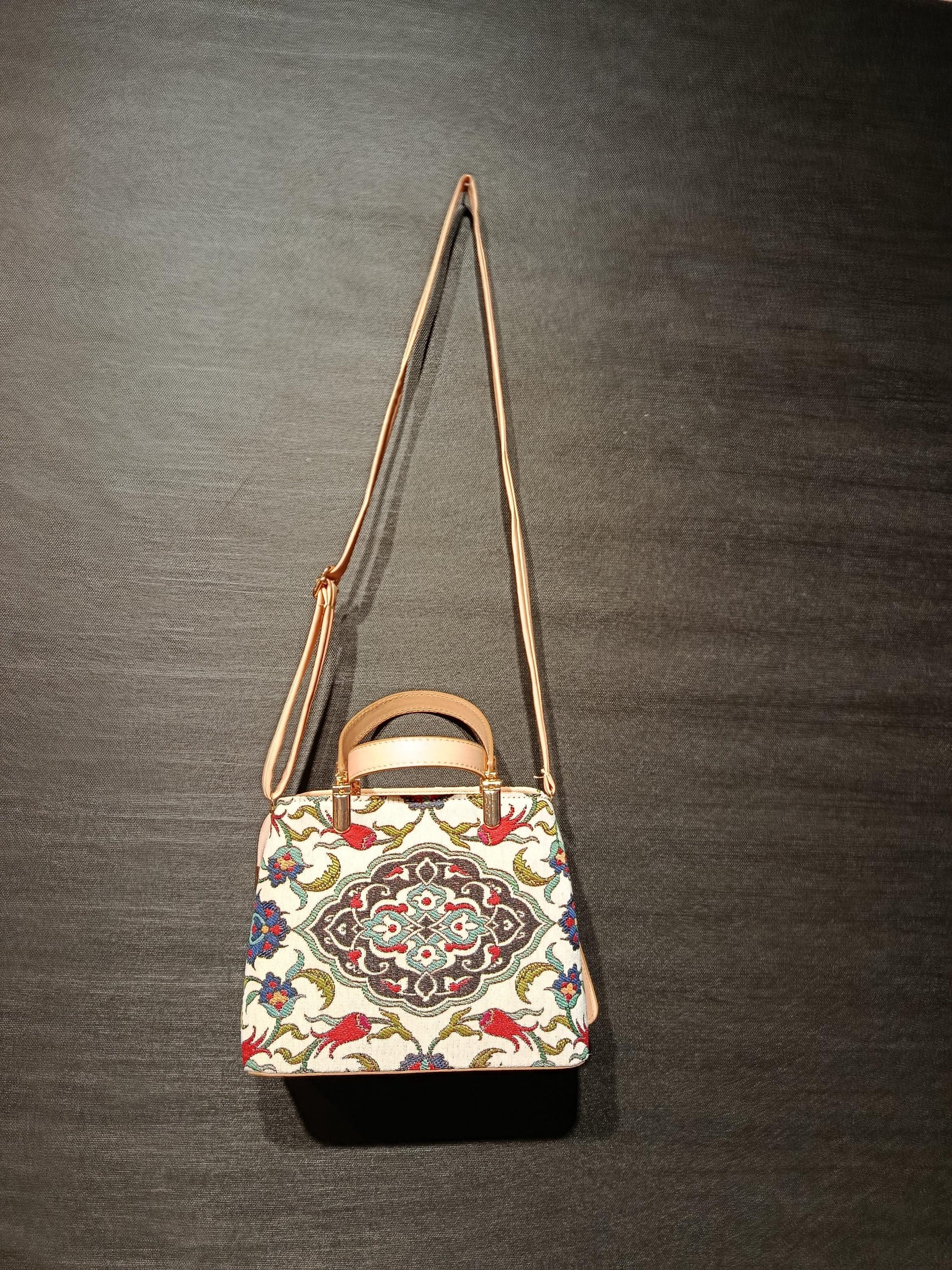 Turkish Tapestry Crossbody Bag: Floral Medallion, Ottoman Design
