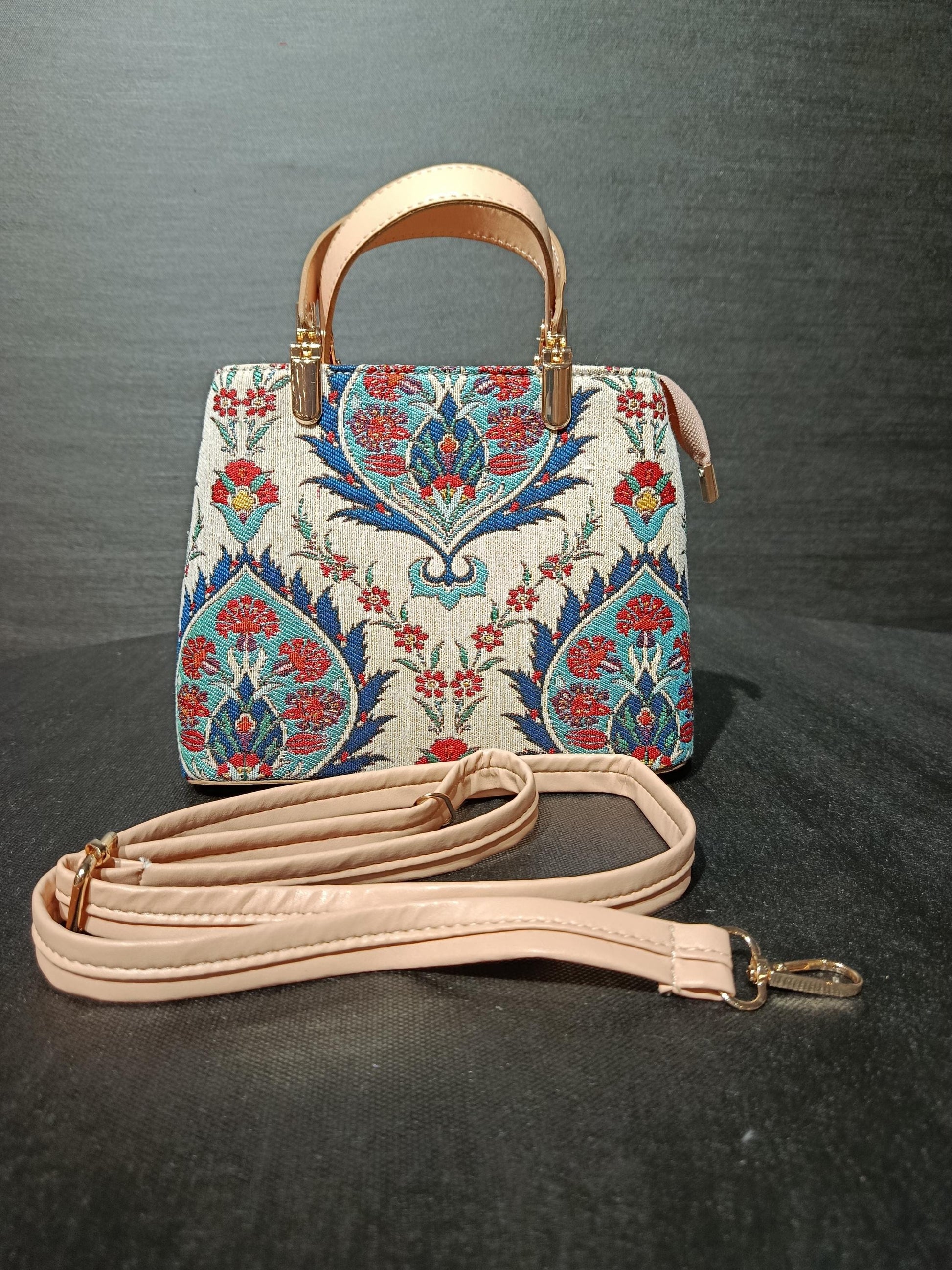 Ottoman Tulip Tapestry Bag: Handmade Turkish Crossbody Purse