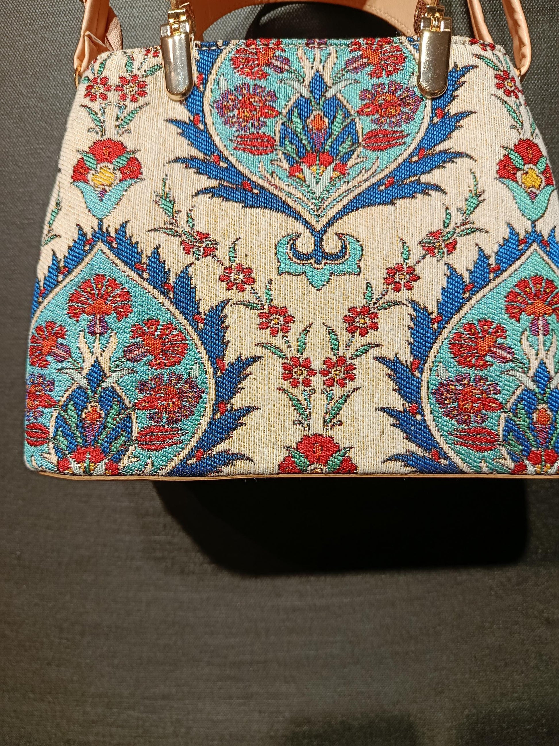 Ottoman Tulip Tapestry Bag: Handmade Turkish Crossbody Purse