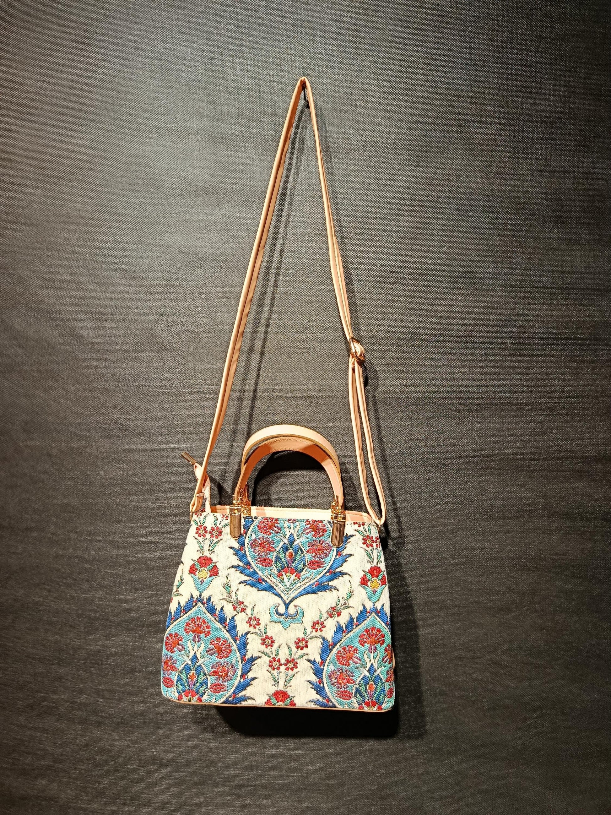 Ottoman Tulip Tapestry Bag: Handmade Turkish Crossbody Purse