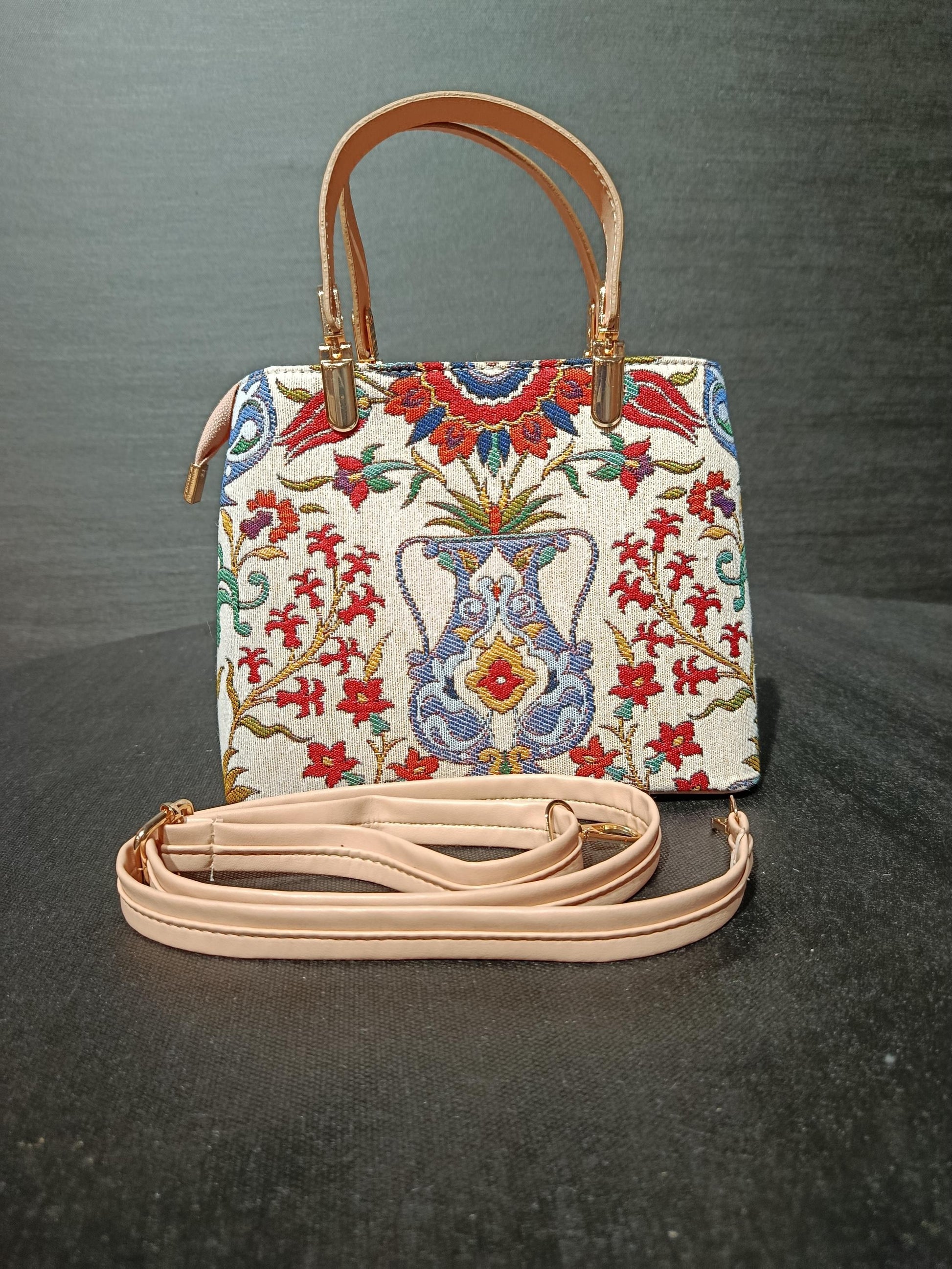 Turkish Gobelin Tapestry Bag: Ottoman Floral Crossbody Purse