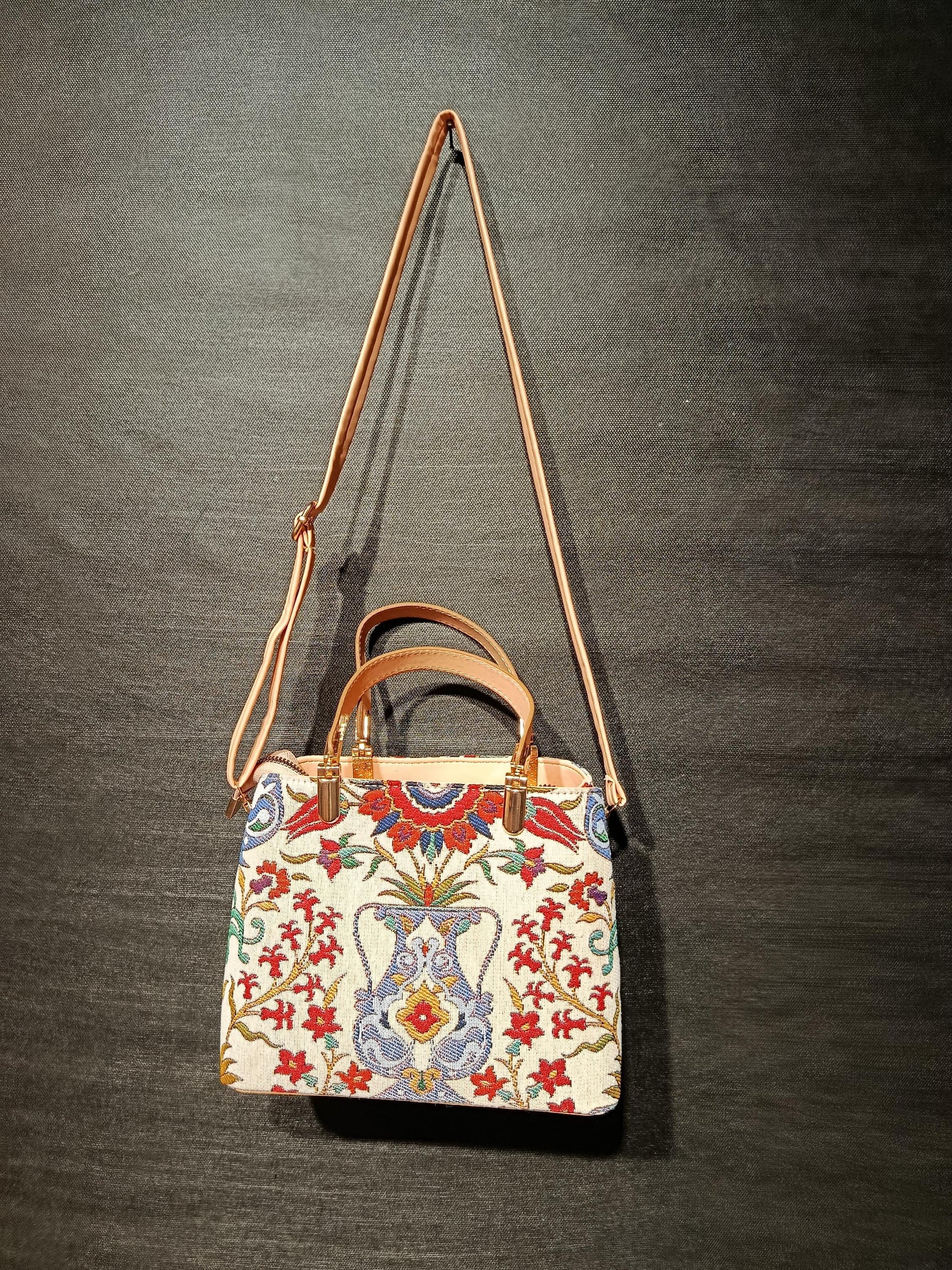 Turkish Gobelin Tapestry Bag: Ottoman Floral Crossbody Purse