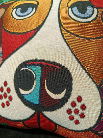 Gobelin Tapestry Dog Pillow Cover: Abstract Puppy Art, Handmade