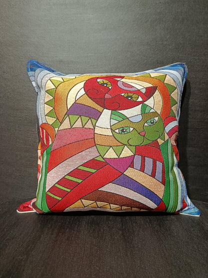 Gobelin Tapestry Cat Pillow Cover: Abstract Geometric Design, Boho Decor