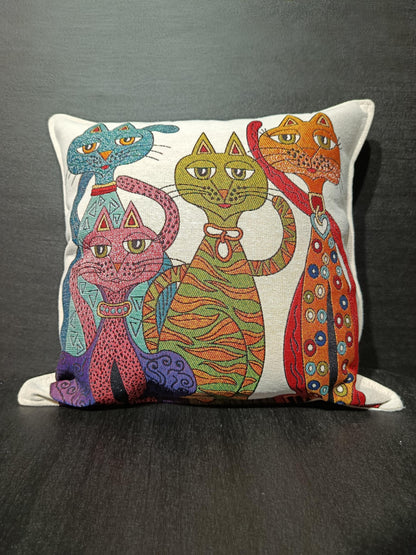 Gobelin Tapestry Cat Pillow Cover: Whimsical Colorful Pet Decor