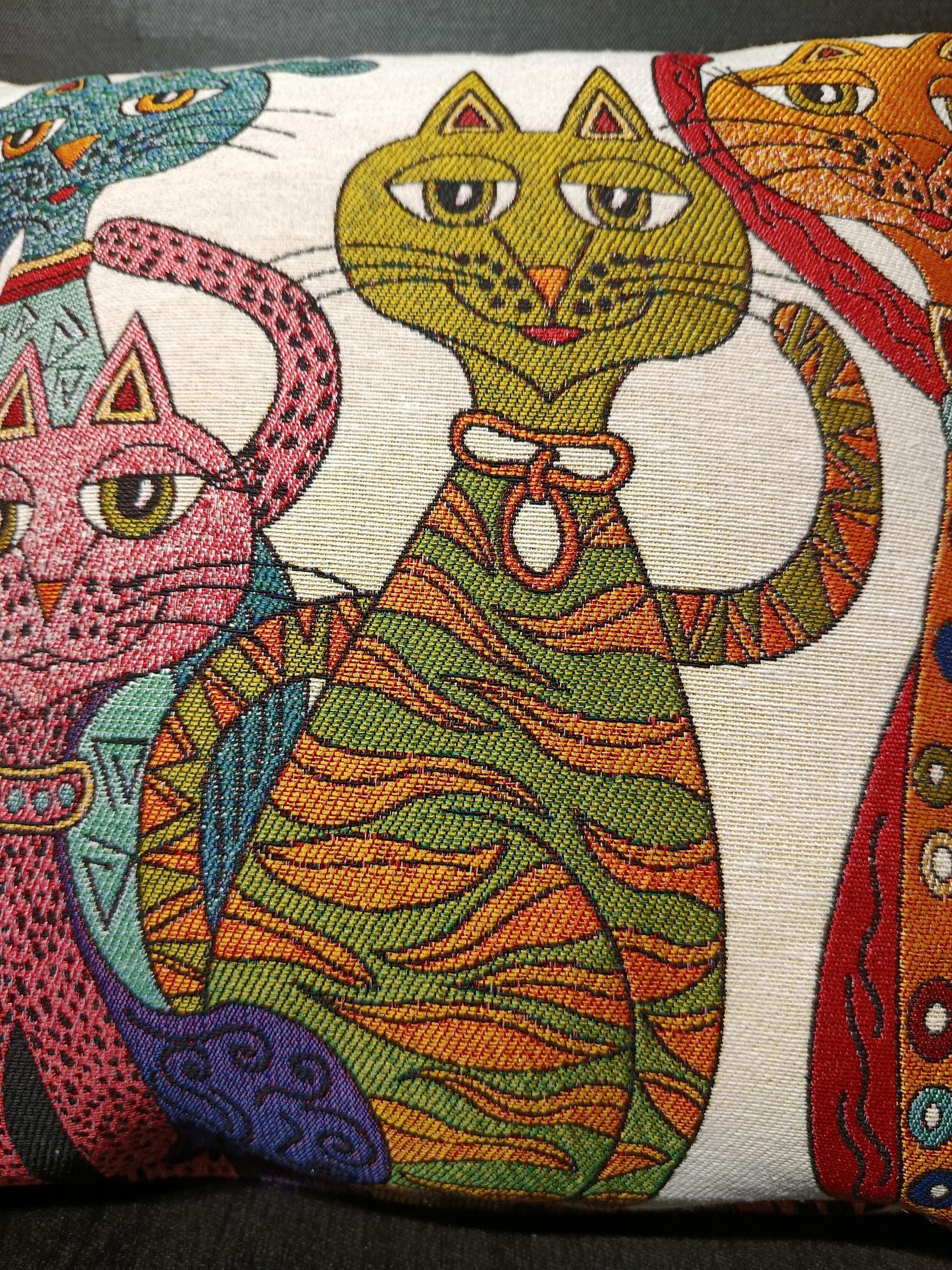 Gobelin Tapestry Cat Pillow Cover: Whimsical Colorful Pet Decor