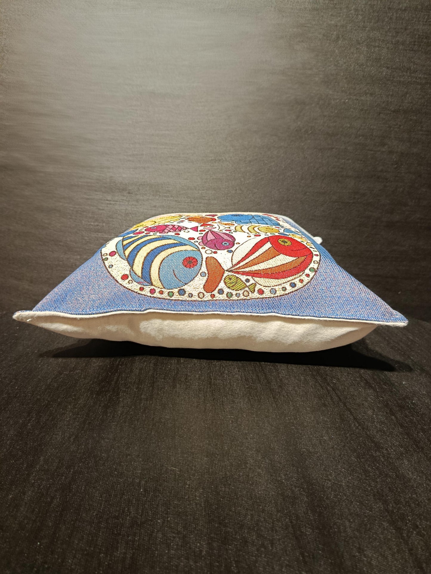Gobelin Cat Pillow Cover: Whimsical Fish Design, Handmade in Türkiye