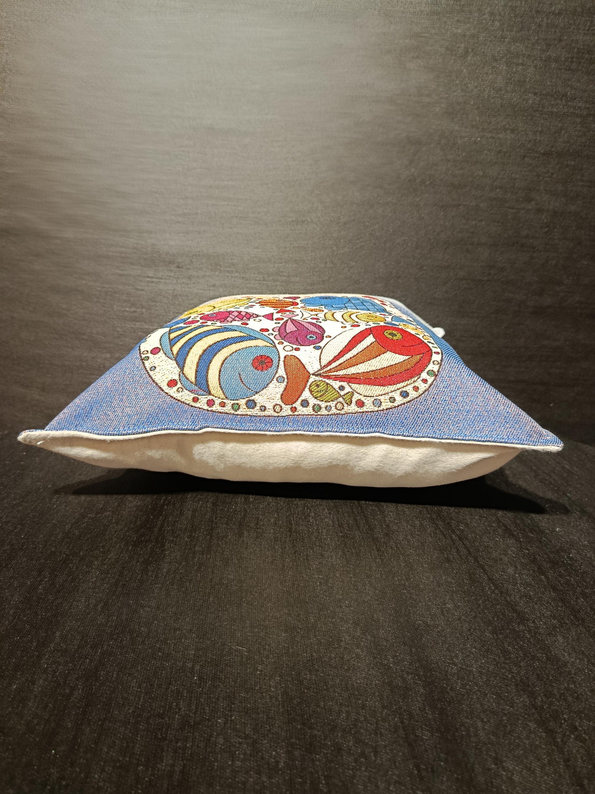 Gobelin Cat Pillow Cover: Whimsical Fish Design, Handmade in Türkiye