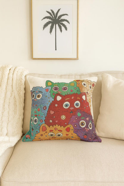 Colorful Cartoon Cat Pillow Cover: Gobelin Tapestry, Kawaii Decor
