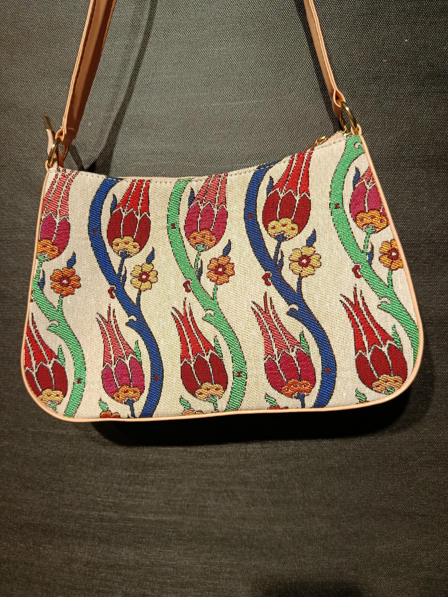 Ottoman Tulip Tapestry Shoulder Bag: Turkish Floral Crossbody Purse