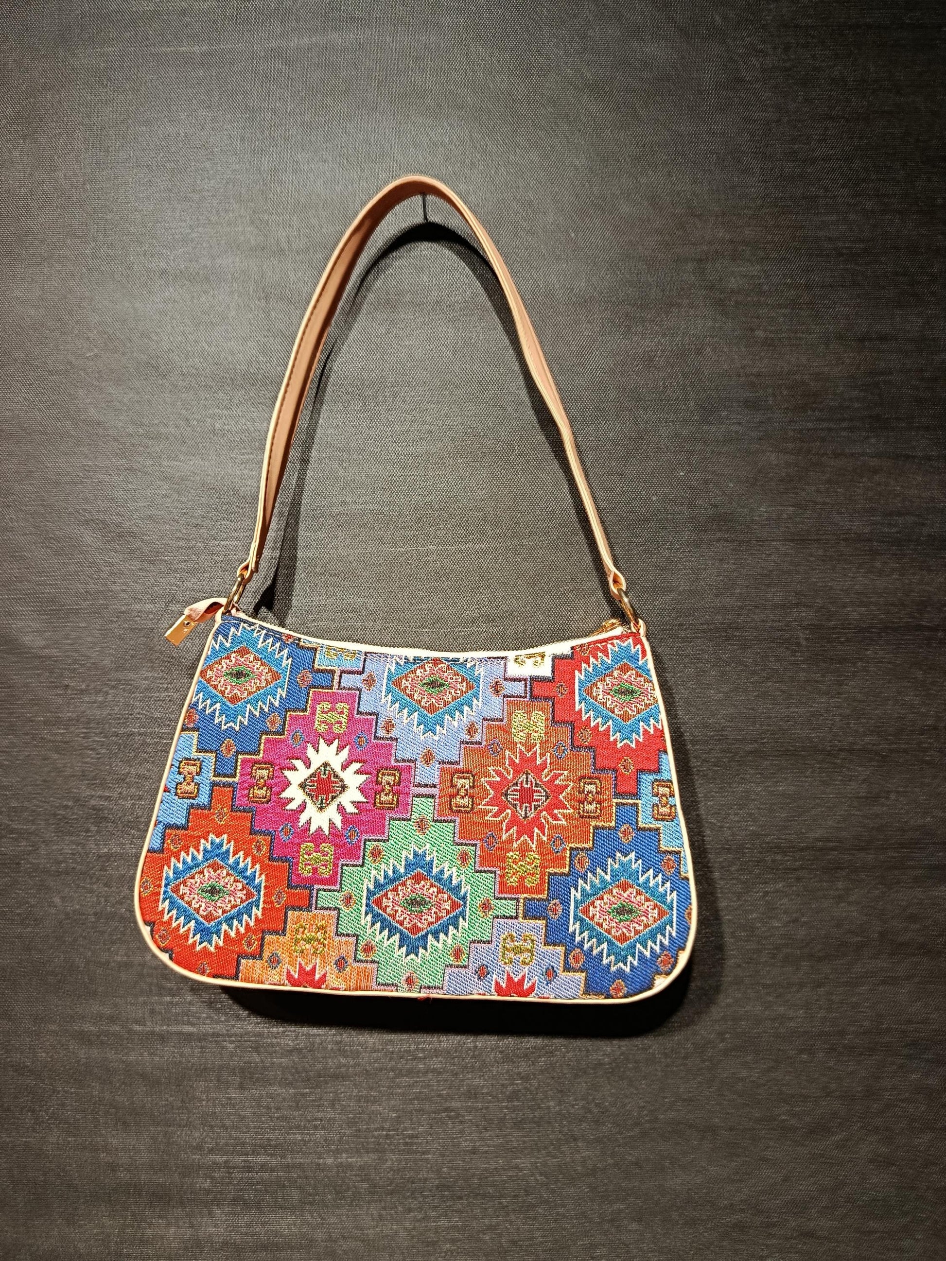 Turkish Kilim Shoulder Bag: Handmade Gobelin Crossbody Purse