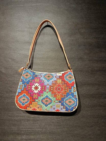 Turkish Kilim Shoulder Bag: Handmade Gobelin Crossbody Purse