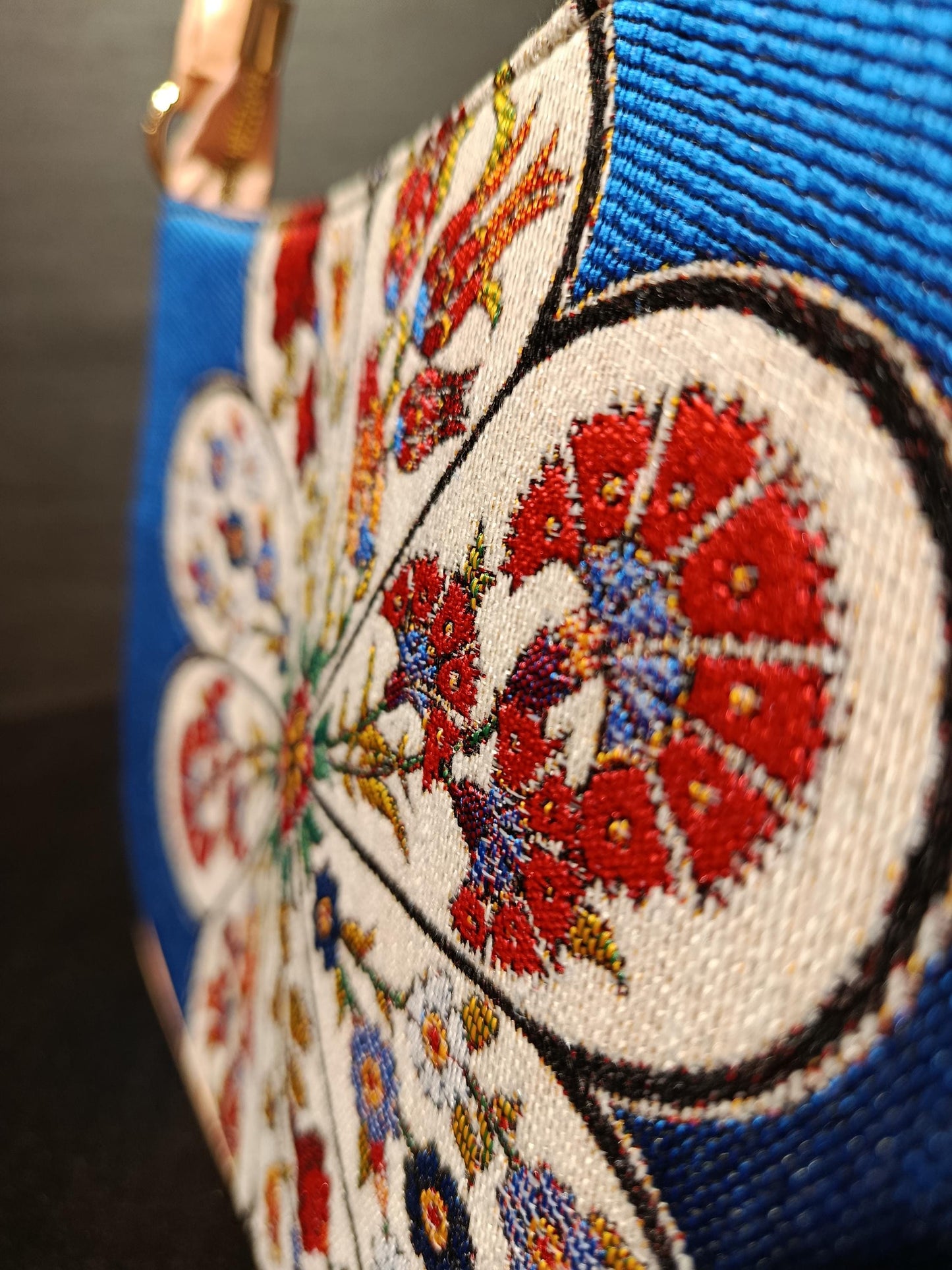 Blue Gobelin Floral Shoulder Bag: Turkish Embroidered Tapestry Purse
