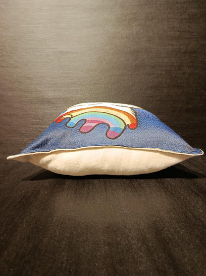 Rainbow Cat Tapestry Cushion Cover: Colorful Woven Pillow, Handmade in Türkiye
